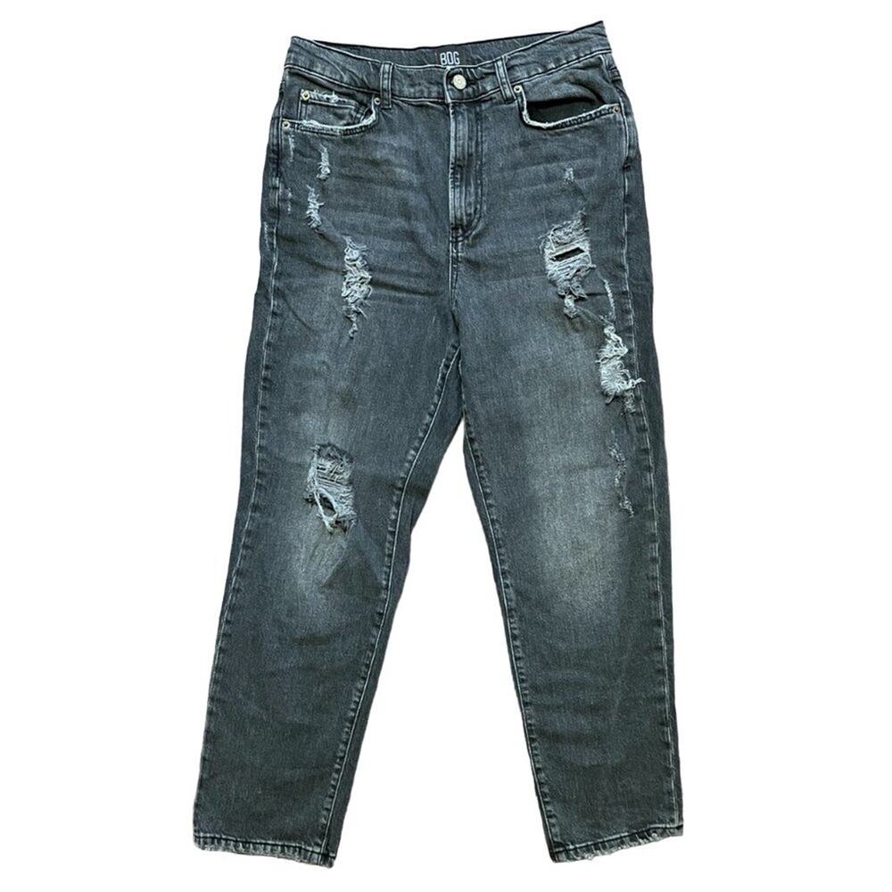 BDG UO High Rise Slim Straight Distressed Jeans in Washed Black SZ 30